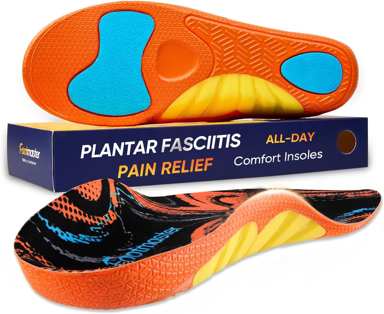 Footmaster Semelles orthopédiques pour fasciite plantaire – Soutien voûte plantaire pour pieds plats – Soulagement douleurs aux pieds – Semelles épine calcanéenne pour femmes et hommes