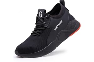 DARHOO Arbeitsschuhe Herren Leicht Stahlkappenschuhe Damen Sicherheitsschuhe Herren Leicht Sportlich Breite Füße Unzerstörbar rutschfeste Arbeit Schuhe mit Stahlkappe Sneaker Safety Shoes for Men Schwarz