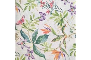 Kt KILOtela - Tela de loneta estampada digital - Retal de 100 cm largo x 280 cm ancho | Flores tropicales - Blanco, verde, naranja, lila ─ 1 metro