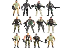 Fycooler Soldato Figura Giocattolo - Militari Esercito Guerriero Modellini per Bambini - Figurini con Armi Soldatini Personaggi - [12 Pezzi]- 10cm