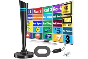 YOWREPU Antenna TV Interna Amplificata Potente - Antenna Portatile da interno per smart TV 4K/1080P, Antenna Digitale Terrestre con Base Magnetica e cavo coassiale lungo 5m, può ricevere un segnale di 600 km