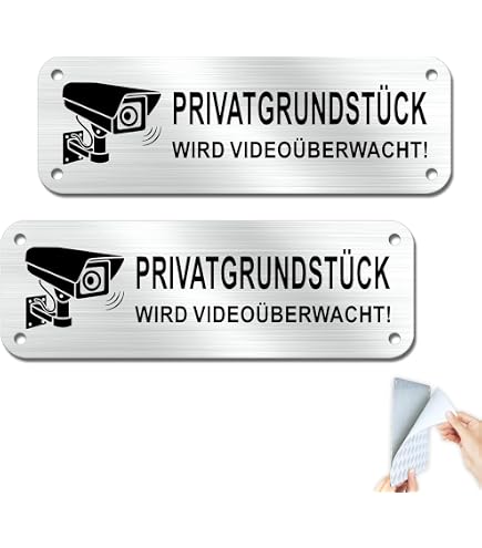 Yicoovey 4er-Set Videoüberwachung-Hinweisschilder – Edelstahl, 120x40 Mm, Für Garten & Eingangstor