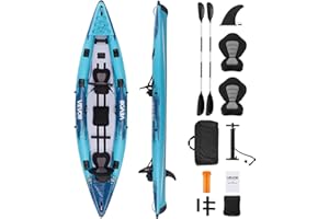 VEVOR Kayak Gonfiabile per 2 Persone, Capacità 317,5 kg, Resistente a Perdite e Forature, con Seduta Imbottita, Pavimento in PVC, 2 Pagaie, Pompa a Mano, Borsa Trasporto, per Pesca e Campeggio