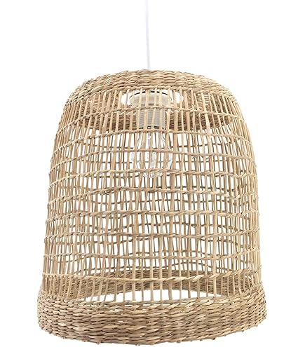 Grande suspension luminaire en fibre de palmier tressée avec franges
