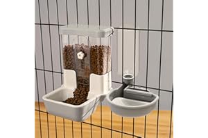 TOKAYIFE Automatic Pet Food Water Dispenser, Auto Gravity Pet Feeder Water Bottle Set for Crate, Feeding Station for Small Dog Cat Rabbit Guinea Pigs Chinchilla Ferret Hedgehog (Grey)