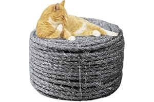 MOUHIV 6mm Sisal Corde pour réparation et Remplacement de Chat Scratch Pilier, Rayure Arbre, Chat Rayure Tampon/Tapis/Botteur Jouet, Tuyau/Escaliers/Pneu Emballage, Accueil Décoration, 6mm*30m, Gris