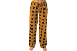 HSUAYEUD Schlafanzughosen für Damen 2024 Baumwolle Karierte Pyjamahose Comfy Winter Weich Nachtwäsche Hose Freizeithose mit Taschen