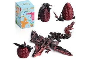 EKKONG 3D Printed Dragon Egg, Crystal Dragon in Dragon Egg, Flying Fidget Dragon Toys with Wings, Dragon Eggs with Dragon Inside, Flexible Articulated Dragon Figure Decor for Home Office Car Desk (black-red)