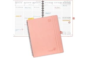 POPRUN Academic Diary 2024-2025 Week to View Large (26.5x21.5 cm) Soft Cover Spiral 17 Months (Aug'24 - Dec'25) Mid Year Diary 24/25 Vertical Weekly Planner (Pink)