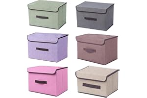EURXLQ Scatole Portaoggetti con Coperchio,Scatole per Armadio Pieghevoli,Scatole Portaoggetti,Scatole Armadio con Coperchio e Maniglie per l'armadio (MIX, 6 pack-26×19×16 cm)