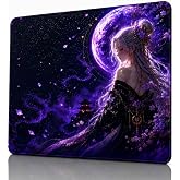 Baskılı Dijital Tasarımlı Oyuncu Mouse Pad, Kaymaz Taban, Dikişli Gaming Mouse Pad Violet Moon 50x40 Cm