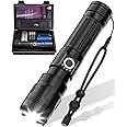 Maxesla Rechargeable Torch Set, Reverse Charging, Battery Indicator 5000mAh, 5 Modes, IPX5, Zoomable Flashlight Super Bright Torch for Camping, Emergency, 26650 & 3 AAA Bettery Included