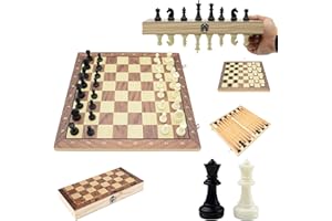 CUNSIEUN Gra w szachy podróżne, 3 w 1, 25,9 cm, ze składaną szachownicą, przenośna, do użytku na zewnątrz, kolor czarny i biały dla 2 graczy (magnetyczna)