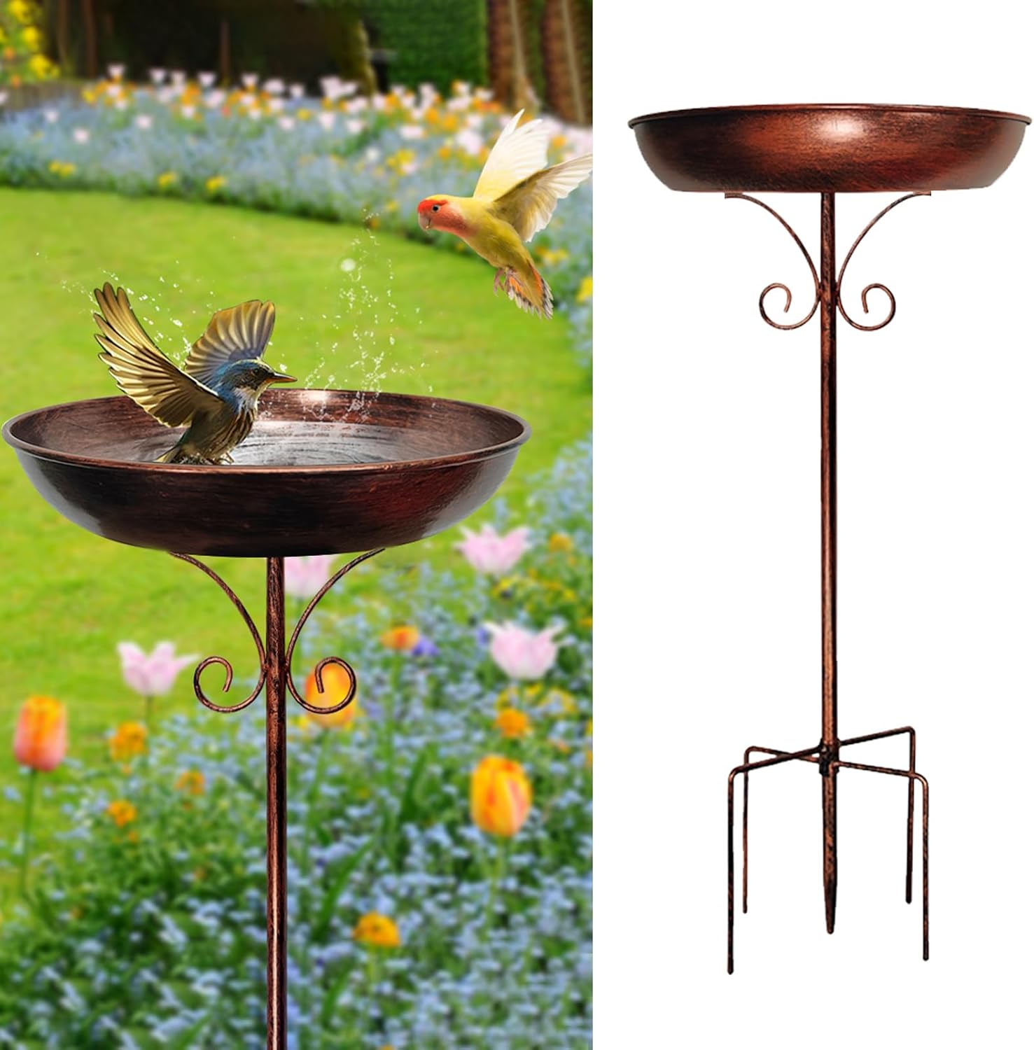 Restorgan Bird Bath for Garden, 32In Metal Vintage Freestanding Birdbaths & Supports, Upgraded 5-Pronged Base, Bird Baths Feeder Bowl for Outdoors Garden Patio Yard Lawn Decor