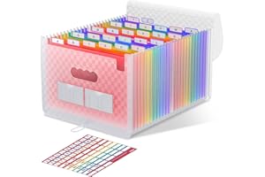ThinkTex Accordian File Organiser, 26 Pockets Expanding File Folders, Monthly Bill Receipt Documents Organiser, Colorful Tabs, Letter/A4 Size