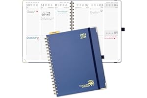 POPRUN Agenda 2024 2025 Semana Vista 25,5 x 20,5 cm, Tapa Dura Agenda Escolar 17 Meses Semanal de Ago.2024 - Dic.2025, Regla de Plástico, 80 GSM Papel Certificado FSC®, Azul Marino