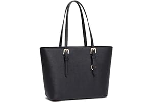 AOSSTA Womens Black Large Tote Bag for Laptop Travel Shoulder School Handbag Shoulder Bag with Zipper