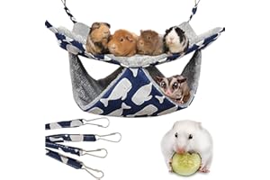BEAMELY Pet Cage Hammock, 2-Layer Hamster Hanging Bed Plush Sugar Glider Cage Chinchilla Swing Nest Guinea Pig Nap Sack Warm Ferrets Hideout Accessories Toy for Small Animals Rat Rabbit Squirrel (S-Whale)