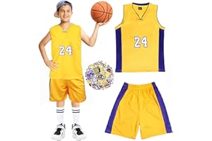 Wirhaut Kids Basketball Jersey Kit，Sleeveless Sport Basketball Jersey and Shorts Set Fashion Jersey Shorts Set Gift for Boys Girls Unisex Sports Fans