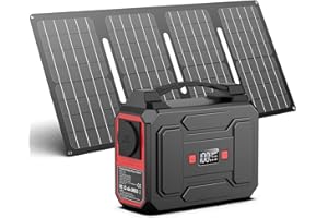 Powkey Power Station with Solar Panel 99 Wh/27000 mAh Portable Power Station with 40 W Foldable Solar Panel 100 W Solar Generator with 230 V AC Output / QC 3.0 18 W USB/Type C for Camping Fishing RV