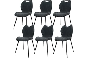 JIJIAN Lot de 6 Chaises de Salle à Manger, Chaise de Cuisine, Chaise tapissée, Chaises de Salon, Dossier en Tissu et Pieds en Métal, Idéales pour Salle à Manger, Cuisine, Salon, Gris Foncé
