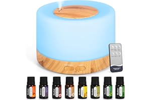 PQETBV Difusor de Aceites Esenciales, 500ML Humidificador Aceites Esenciales, Difusor de Aceite Esencial Eléctrico Purificador de Aire con Control Remoto 7 Colores LED para Hogar Bebé Oficina Hotel