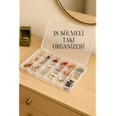 Tanemce 18 B&ouml;lmeli Kapaklı Takı Kolye Boncuk Ila&ccedil; K&uuml;pe Y&uuml;z&uuml;k Kutusu D&uuml;zenleyici Organizer, Beyaz