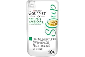 GOURMET Nature's Creations Soup Cibo Umido per Gatti Adulti con Pollo, Pesce Bianco e Verdure 32 Buste da 40g