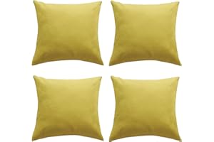 MINGPINHUIUS Outdoor Waterproof Cushion Cover, Pack of 4 Throw Pillow Covers Waterproof Garden Cushion Case Linen Square Pillow Cases for Patio Tent Balcony Couch Sofa, 18"x18"(45x45cm) - Yellow
