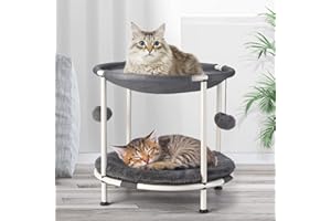 Rywell Katzenbett - Doppelschichtige Katzenhängematte mit weichem Kissen und Spielbällen, 43x43x41cm Abnehmbar Katzenkissen - Waschbar Katzen Hängematte Bett für Katze und Kleine Hund - Grau
