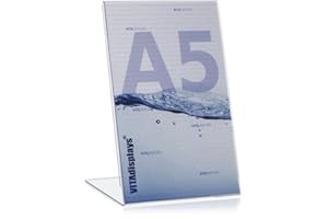 VITAdisplays® DIN A5 Table Stand, Advertising Stand, L-Stand, Slanted in Pack of 10, Transparent.