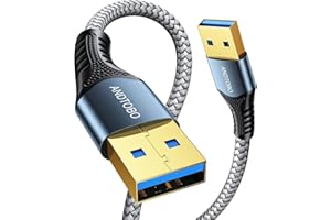 ANDTOBO Kabel USB 3.0 A do A, przedłużacz USB 3.0 męski na męski, podwójny koniec przewód USB kompatybilny z obudowami dysków twardych, odtwarzaczem DVD, chłodziarką do laptopa, szary, 4 cm