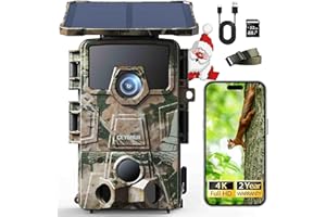 CEYOMUR 4K UHD Camara Fototrampeo Solar, WiFi 6 Camara Caza con Detección 120°, Cámara de Caza con Batería Recargable de 5200 mAh, Impermeable IP66, Tarjeta SD de 32 GB