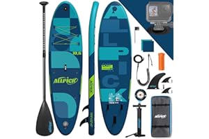 ALLPICK Sup Gonfiabile, Stand Up Paddle Board Gonfiabile, Con Supporto Universale per Fotocamera, Accessori Completi, Tavola da Sup Surf, Principianti e Avanzati, 150kg/180kg