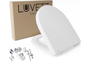 LUVETT® WC-Sitz mit Absenkautomatik D140 D-Form Soft Close® & TakeOff EasyClean Abnahme, hygienisch & beständig Duroplast WC-Deckel mit 3in1 Edelstahl Scharnier-Set, Farbe: Weiß