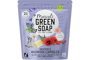 Marcel's Green Soap Capsules pour le linge Fleurs sauvages - Lessive Pods - 85% moins de plastique - Recyclable