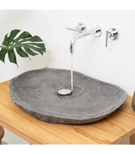 Fontana Freestone Badkamermeubel Warm Eiken 80cm Met Natuurstenen Wastafel Zonder Kraangat En Ronde Spiegel 4 54524