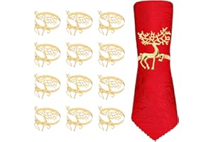 Acuiwer Christmas Elk Napkin Rings, Gold Napkin Holders, 12-PACK Napkin Buckle for Table Decor, Wedding, Valentines, Party Dinner (12P-Gold-Elk)