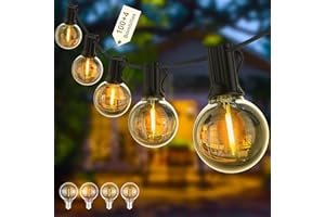 Yuusei Guirnaldas Luces Exterior, 2X30M Guirnaldas Luminosas de Exterior con 100+4 LED Bombillas, IP45 Impermeable G40 Cadena de Luces par Jardín, Terraza, Patio - Blanco Cálido
