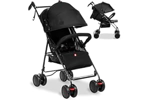 ZIZITO Buggy Kinderwagen Buggy Klein Zusammenklappbar Liegeposition mit Sonnenverdeck und Rückenlehnenverstellung Kinderwagen Baby Wagen Baby Shopper (Black Caspar)