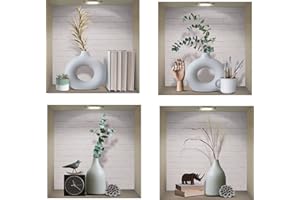 ANHUIB Sticker Muraux 3D Plante de Salon,Autocollant Mural de Plante,Décoration Murale 3D Sticker Plante,Autocollant Muraux Feuille Verte,3D Vases Sticker de Chambre à Coucher Salle de Bain Décoration