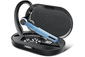 QECNATO Manos Libres Auricular Bluetooth V5.3 con ENC Micrófono, Pinganillo Bluetooth Movil con Carcasa de Carga LED, 60H Hablar Auricular Inalámbrico Bluetooth con Ganchos Para Negocios/Oficina, Azul