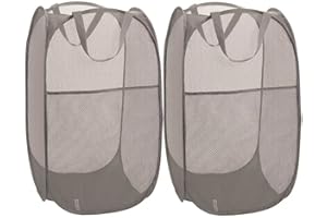 Diggoour 70L Deluxe Strong Mesh Pop up Laundry Hamper Basket with Side Pocket for Laundry Room, Bathroom, Kids Room, College Dorm or Travel(2 x Grey, 36x36x60cm)