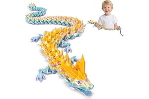 MERRWON 3D Printed Dragon Toys with Eyes, Bendable and Flexible Big Fidget, 24 inches Dazzling Gradient Crystal Wyrm, Articulated Gem Serpent Figure for Home Decor (Mystical Gold-Rainbow Dragon)