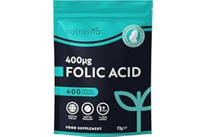 Nutravita Folic Acid Tablets 400 mcg - 400 Vegan Vitamin B9 Tablets - 13 Month Supply - Pregnancy Care - Normal Function of Immune System & Maternal Tissue Growth During Pregnancy