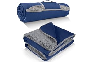 Kato Tirrinia Couverture d'extérieur chaude et imperméable avec Sherpa, couverture coupe-vent pour camping, voyage, pique-nique, stade, herbe, voiture, randonnée, voyage en voiture, 130 x 150 cm, bleu