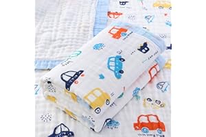 Hivia 110 * 110CM Mussole Neonato Cotone - 6 Strati di Morbida e Confortevole Copertina, 100% Cotone Coperta Adatto per Culla, Carrozzina|Auto Blu