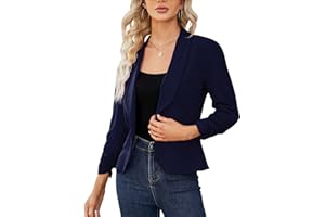 KOJOOIN Femmes Blazer 3/4 Arm Jacket Business Revers Blazer Jacket avec Manches Pliantes Slim Blazer Jacket Solid Color Jacket Business Office Bolero (Packaging Multimedia)