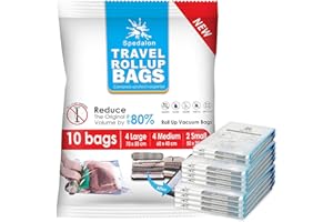 SPEDALON Travel Roll Up Compression Bags For Travelling - Pack of 10 (Small to Large) - Double Zipper, Reusable Bags for Home Storage and Packing Organization - No Vacuum Pump Needed