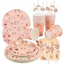Vaisselle Jetable Boho Arc-en-Ciel - 20 Assiettes 22.5cm + 20 Serviettes 33x33cm - Fête Enfant Anniversaire